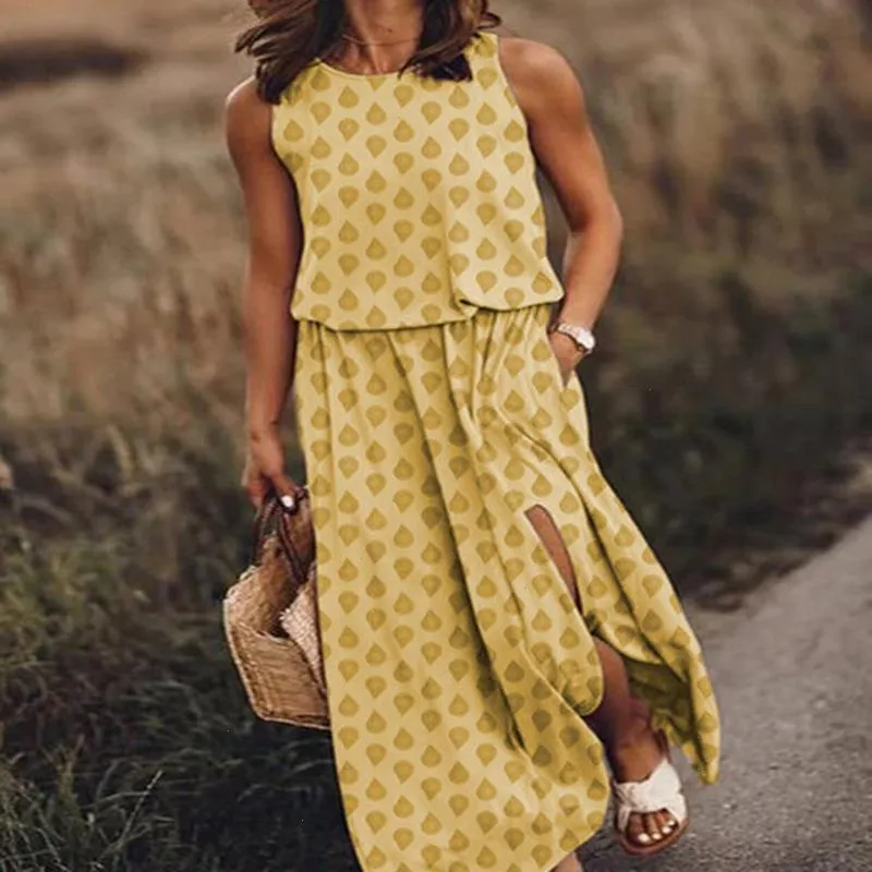 Printemps et été femme rond cou rond mode numérique Floral sans manches sweet deux pièces robes pour femmes