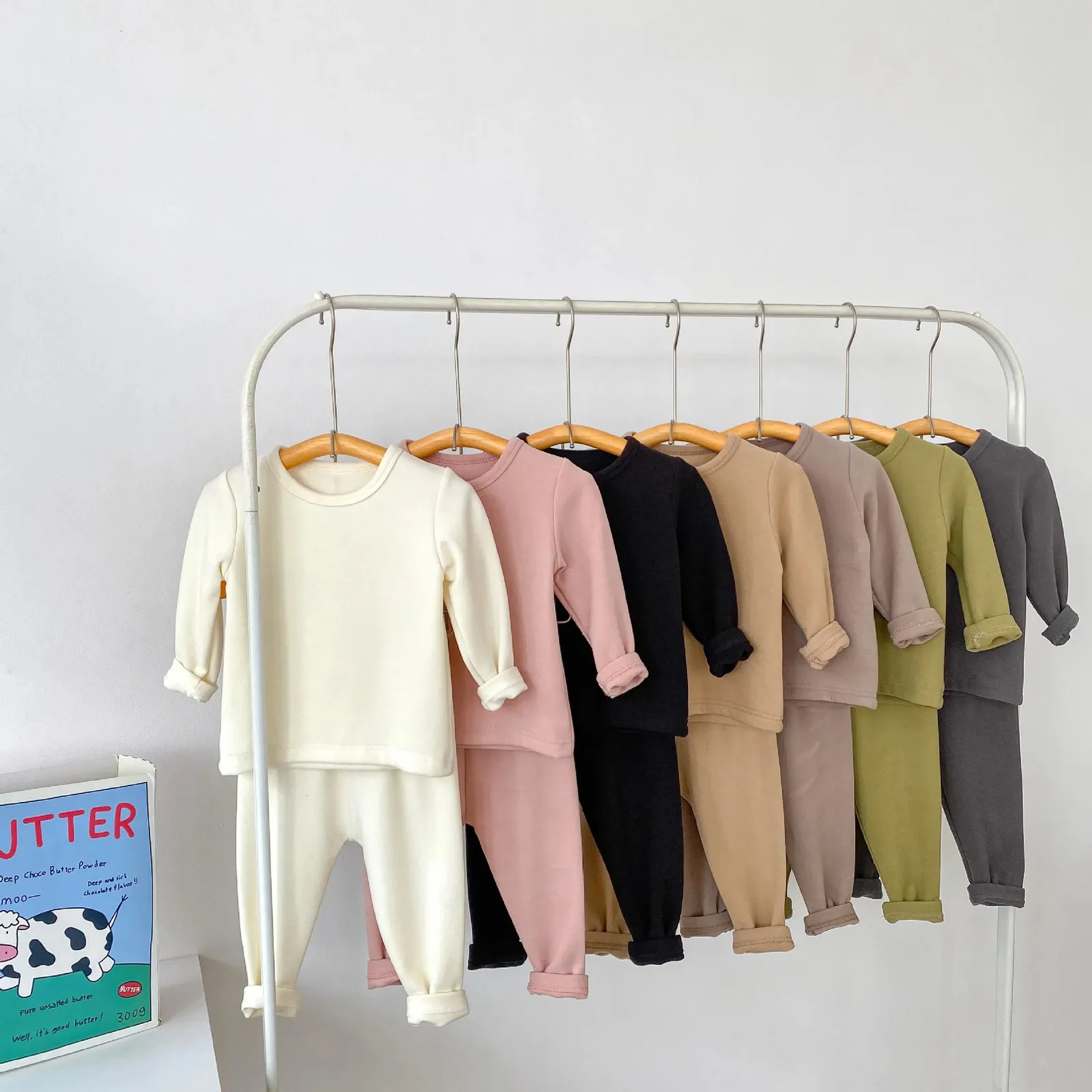 Newborn Fleece Pajamas Set: Warm Solid Color Undershirts And