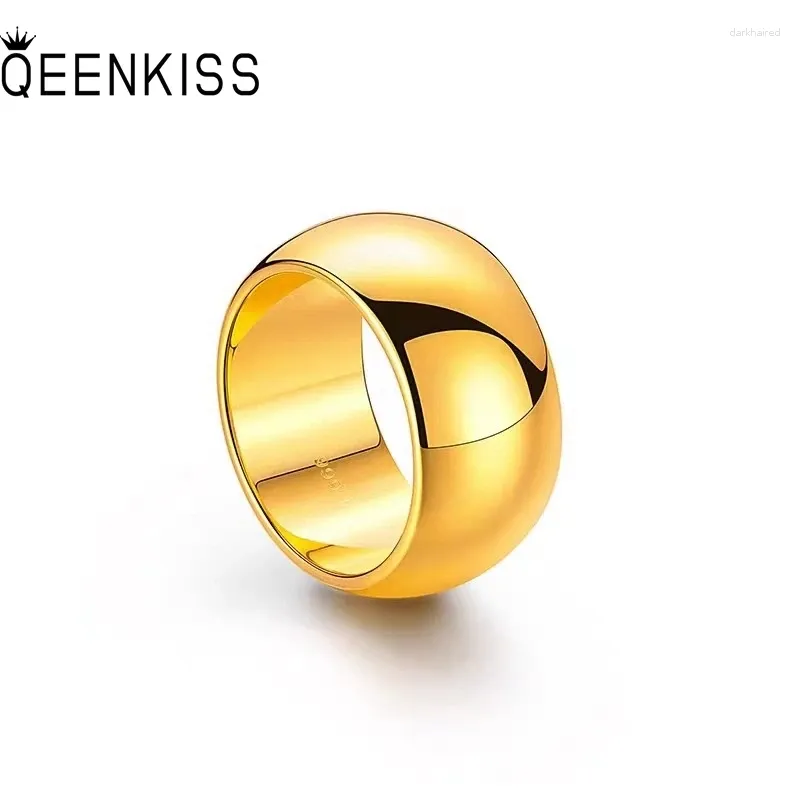 Klusterringar qeenkiss 24kt guld glänsande 12n ring för kvinnor män par älskare fina smycken grossist bröllop valentin dag fest present rg5192