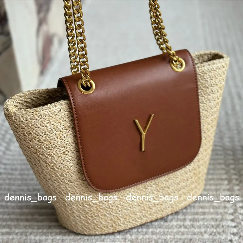 Designer Beach Shoulder Bag Gold Hardware New Fashion Summer Lafite Grass Woven Straw Bucket Handbags