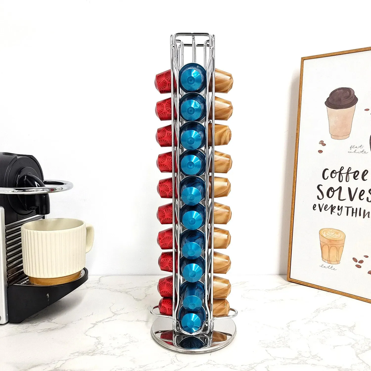 40st Nespresso Capsule Pod Holder Stand Rack Display Coffee Capsules Plating Black Metal Holders Rotatable Racks High Quality 240416