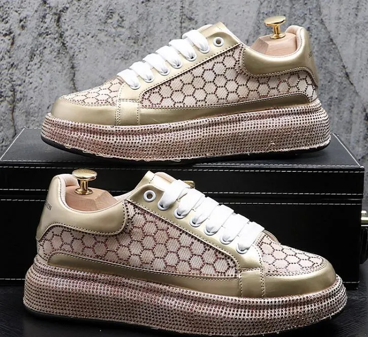 Designer Crystals Rhinestones Men Sneakers glijden aan op sneaker glitter casual schoen nieuwe paardenbloem spikes platte lederen schoenen d andeli s