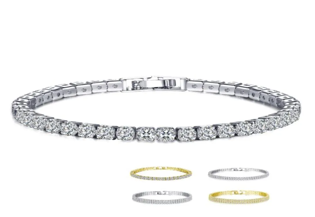 18K Whiteyellow Gold Link okrągłe cięcie musujące kryształy Kamienie Kamienie Tennis Bracelet do damskiej biżuterii pulseras mujer accessoir2661560