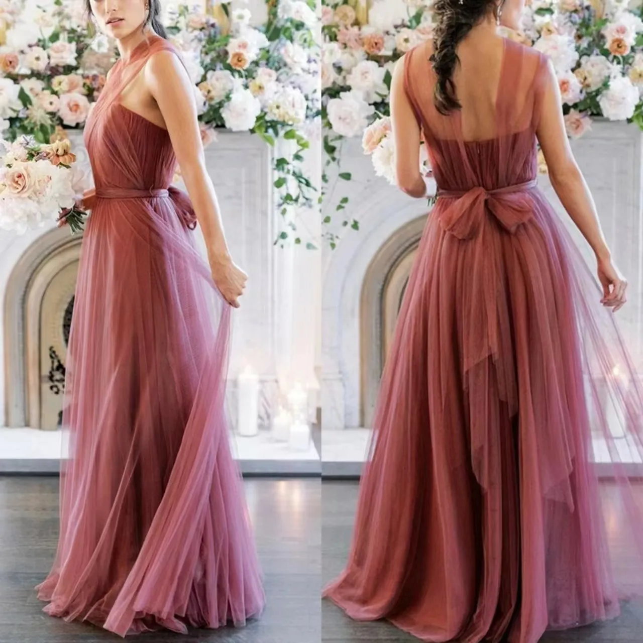 strapless open back dress Twisted Psyche Twist-Front Long Sleeve Maxi Dress (Pink) main image 1