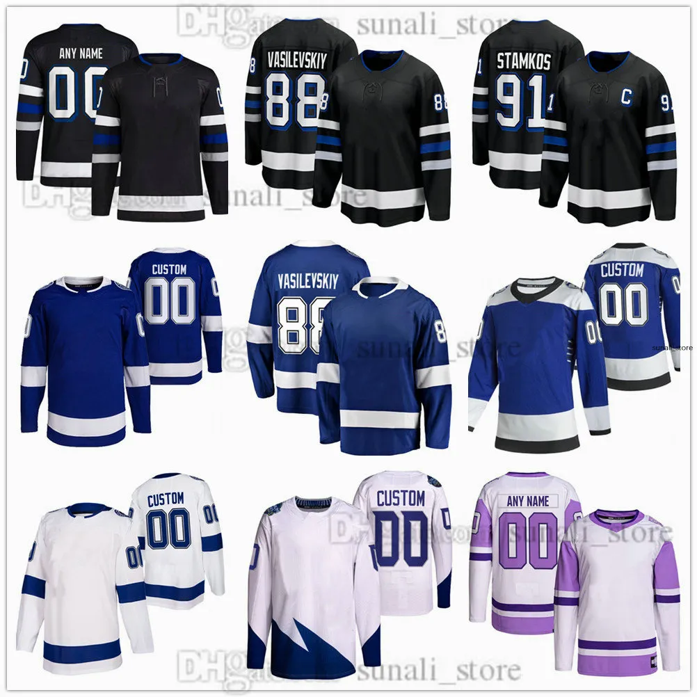 Stitched Hockey Jerseys 90 Matt Tomkins 7 Haydn Fleury 44 De Haan 31 Jonas Johansson 43 Darren Raddysh Mitchell Chaffee Mikhail Sergachev 78 Emil Martinsen Lilleberg