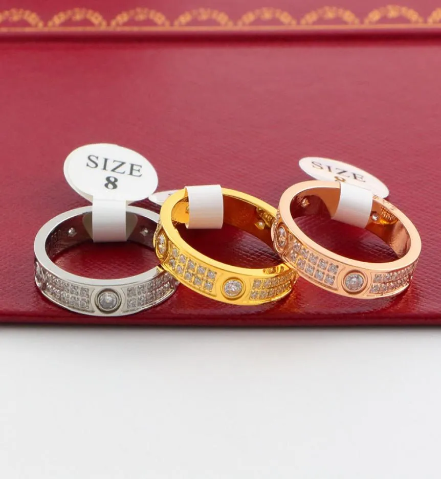 Полный CZ Titanium Stever Silver Ring Ring Men and Women Rose Gold Rings для любовников