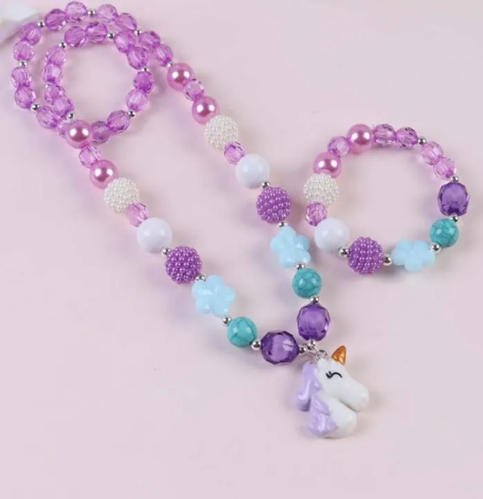 Cross Mirror Children039s Bijoux Unicorn Collier Set Girls Sirène Princesse 2 Set3522836