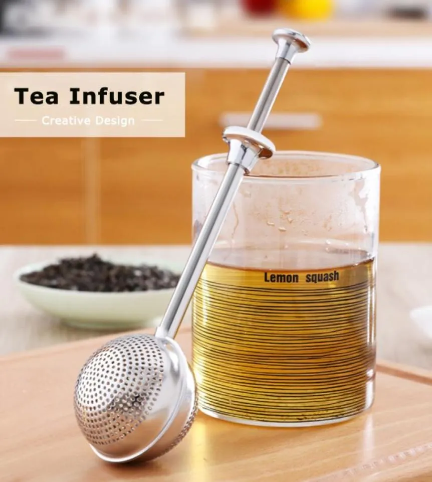 Premium rostfritt stål te infusör Lång handtag återanvändbart tebollsfilter metallfilter för krydda ört te -tillbehör drickware4954934