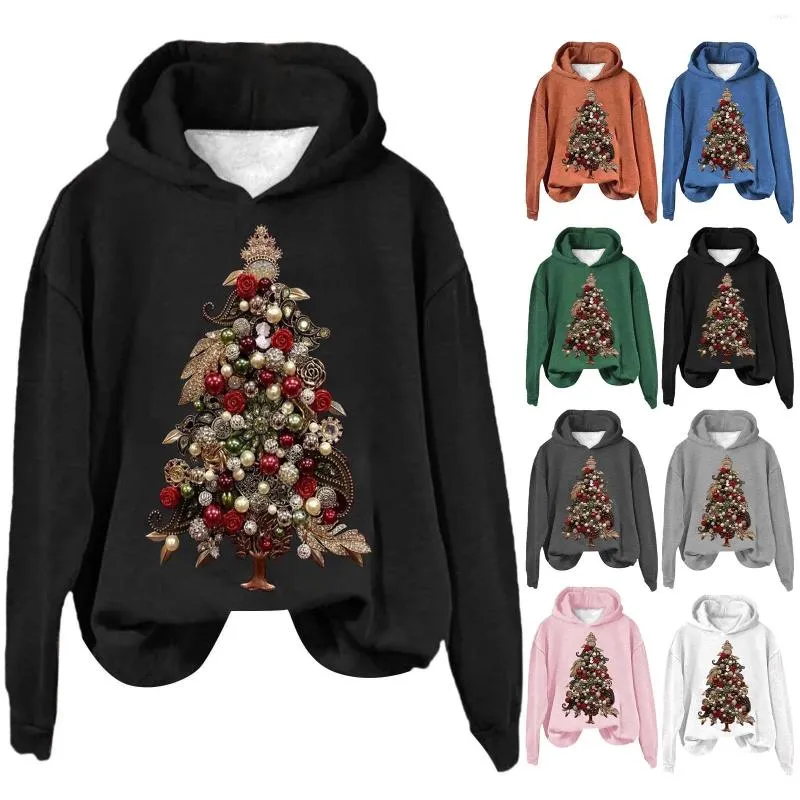 Kadın Hoodies Kadın Kazak Hoodie Sonbahar/Kış Düz Renk Gevşek Uzun Kollu Noel Baskı Gömlek Yelek Kadın Moda