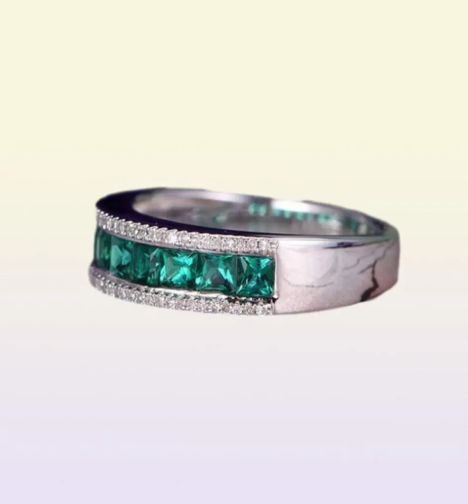 Maat 610 mode -sieraden 925 Sterling Silver Emerald CZ Diamond Sona Gemstones beloven feestvrouw Wedding Ring voor Valentine038562289