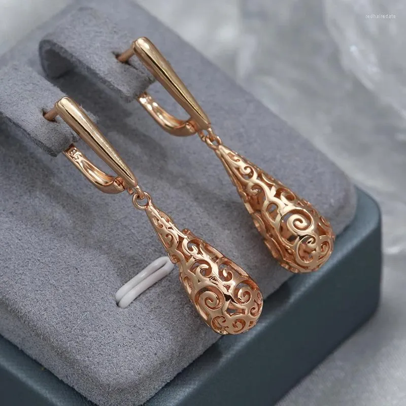 Dangle Earrings Gulkina National Style Hollow Out Out Out Aute 585 Rose Gold Color Smooth Wave Pendant Wedding花嫁細かい宝石