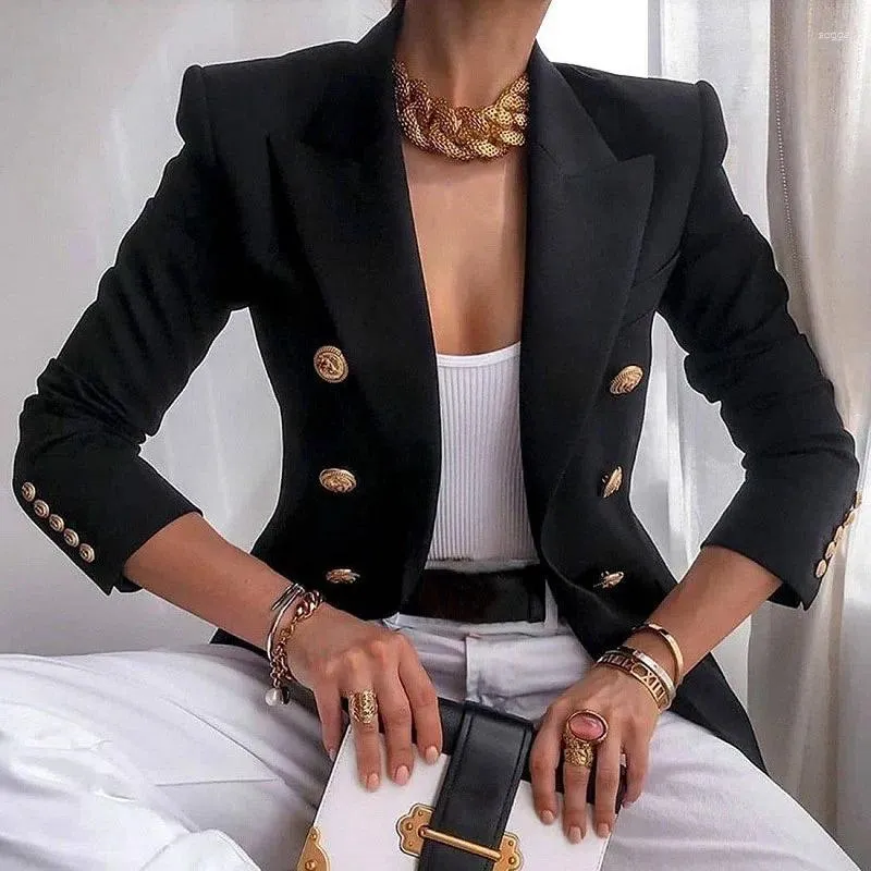 Damespakken Chique Blazer Women Lente 2024 Koreaanse mode Gotched Long Sleeve Double Breasted Solid Slim Casual Jackets