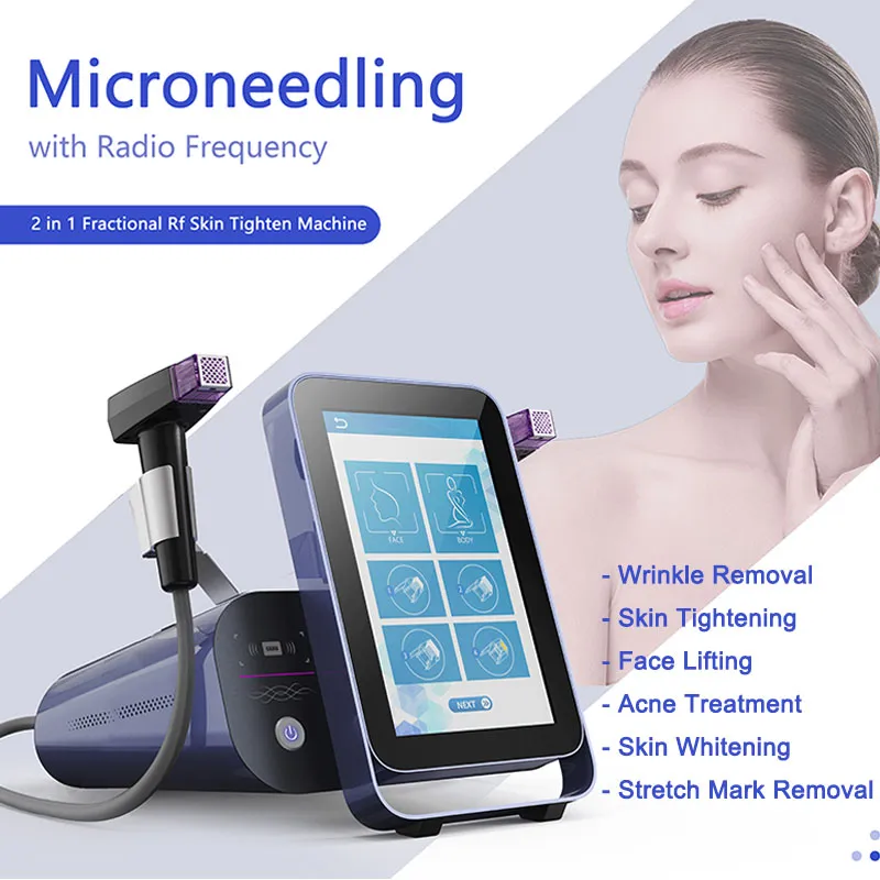 Bärbar fraktionerad RF Micro Needle Face Lift Machine For Home Use Radio Frequency Wrinkle Removal Skin Rejuvenation Acne Treatment