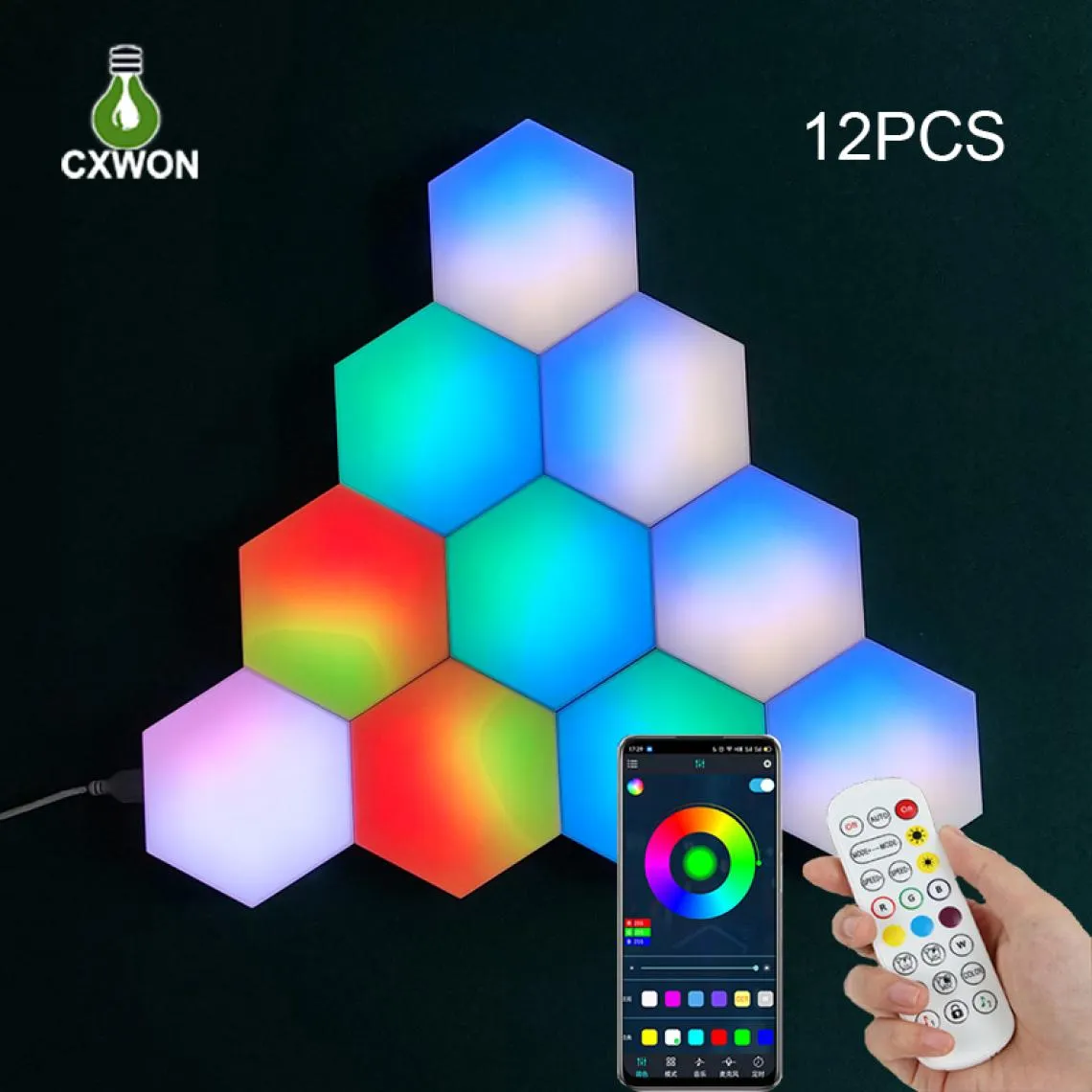 RGBIC Smart LED Hexagon Night Lights WallMounted Lamp Remote Control Creative Light Computer Game Room Bedroom Bedside Home Decor5154136