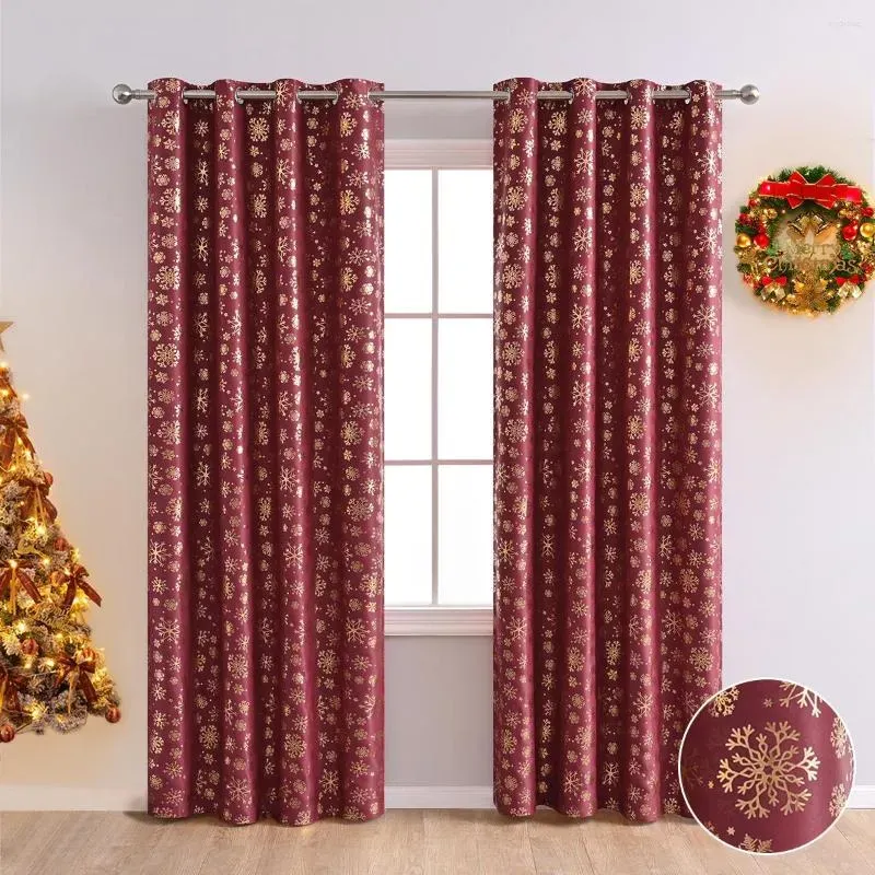 Drapes gardin juldekorativa fönstergardiner för sovrum guld stämplande snöflinga vardagsrum xmas hem dekoration persienner tenderar