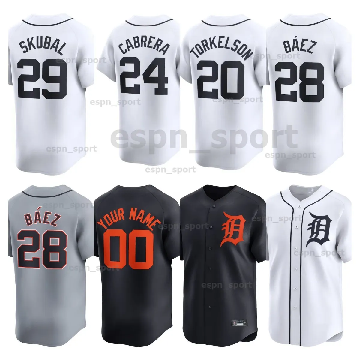 Anpassad 24 Miguel Cabrera Baseball Jersey Javier Baez Spencer Torkelson Riley Greene Tarik Skubal Jack Flaherty Akil Baddoo Parker Meadows Kirk Gibson Andy Ibanez