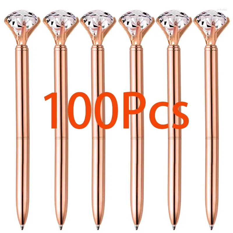 100pcs Big Crystal Diamond Ballpoint Pen Styl Metal Pens for Office Supplies Gift