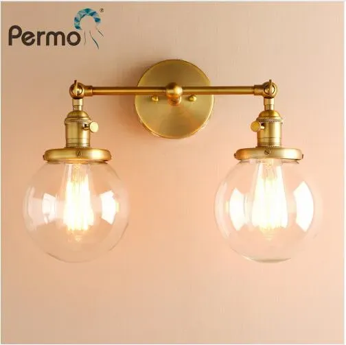 Lamps Modern Bedroom Wall Lights Stair Wall Lamp Sconce 5.9'' Globe Glass Double Ball Heads Vintage Indoor Lighting Fixtures