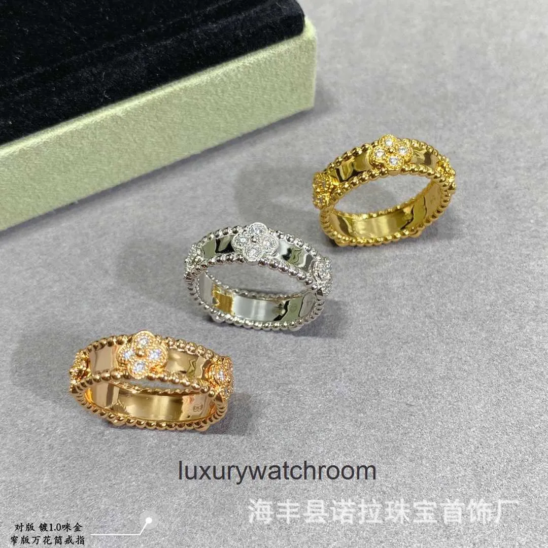 Anéis de jóias de ponta para Vancleff Creco feminino caleidoscópio Anel estreito para mulheres V Gold grossa Prancagem 18K Gold para proteção de cor durável Original 1: 1 com logotipo