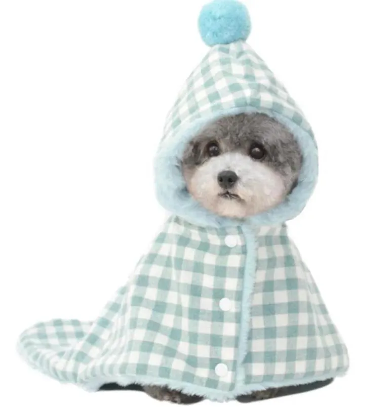 Dogcat katoenen deken met hoed wasbaar huisdier pluizige mantel schattige geruite kleding voor smallmedium puppy warme zachte hond slaapmat T6760509