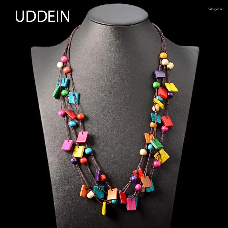 Choker Uddein Bohemia Stat Statement Collier Pendant Perles multi-couches en bois