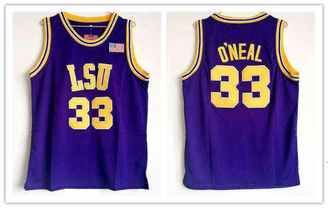 Jersey Shaq LSU Jersey Jersey Retro College Jersey 32 Amarelo Bedido de Bordado de Bordado Púrpura Jerseys5472269