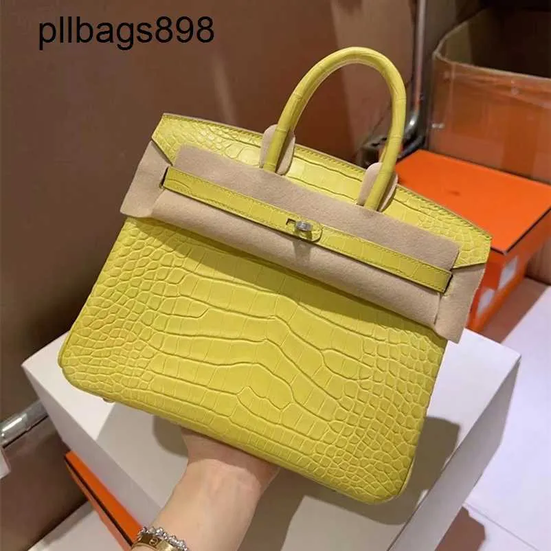 Bikn da borse da 7A fatte a mano in pelle vera pelle crocodile nebrile coccodrillo 25 cm da donna di lusso giallo Goldve4g