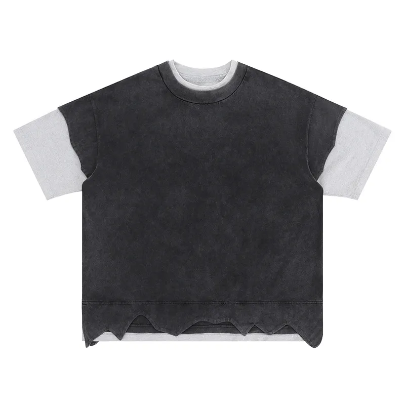 T-shirt a doppia strato Tops oversize magliette da uomo femminile 2024SS