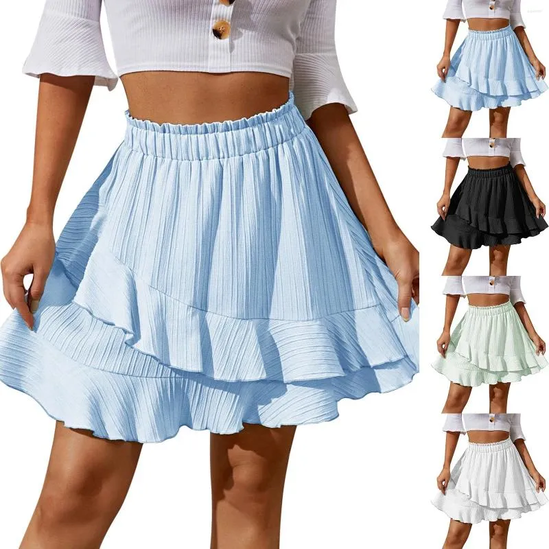 Scherma 2024 Summer Ruffle Skirt for Women High Waist Irregolare Colore Short Prairie Chic Sweet Fashion Fashion a linea