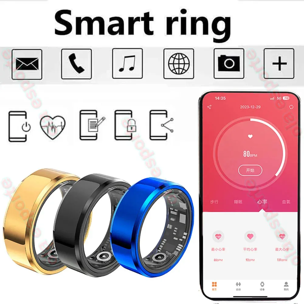 Multifunktional Smart Ring Health Tracker Herzfrequenz Körpertemperatur Blut Sauerstoff Monitor wasserdichte Männer Frauen Schlaf Fitness 240408