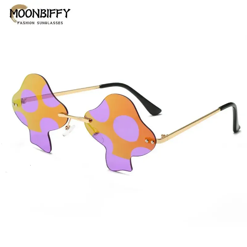 Svamp Rimless Solglasögon Personlighet Fashion Funny Party Glasögon Konkav Sun Street Shooting Men Women 240408