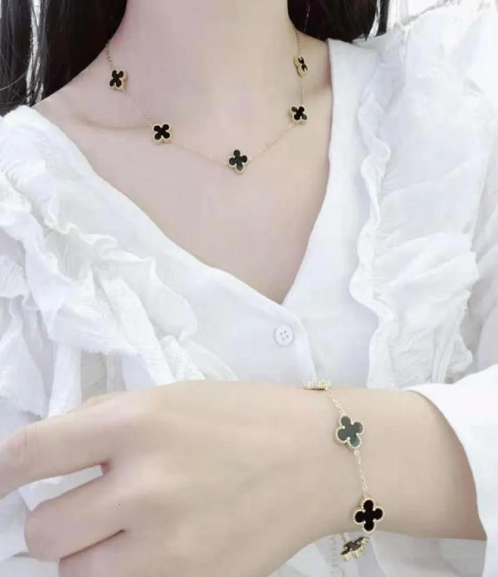 New Fashion Stainls Steel Women Clover Set Jewelry Luxury Brand 18K Gold Neckle Brelet23145847593640
