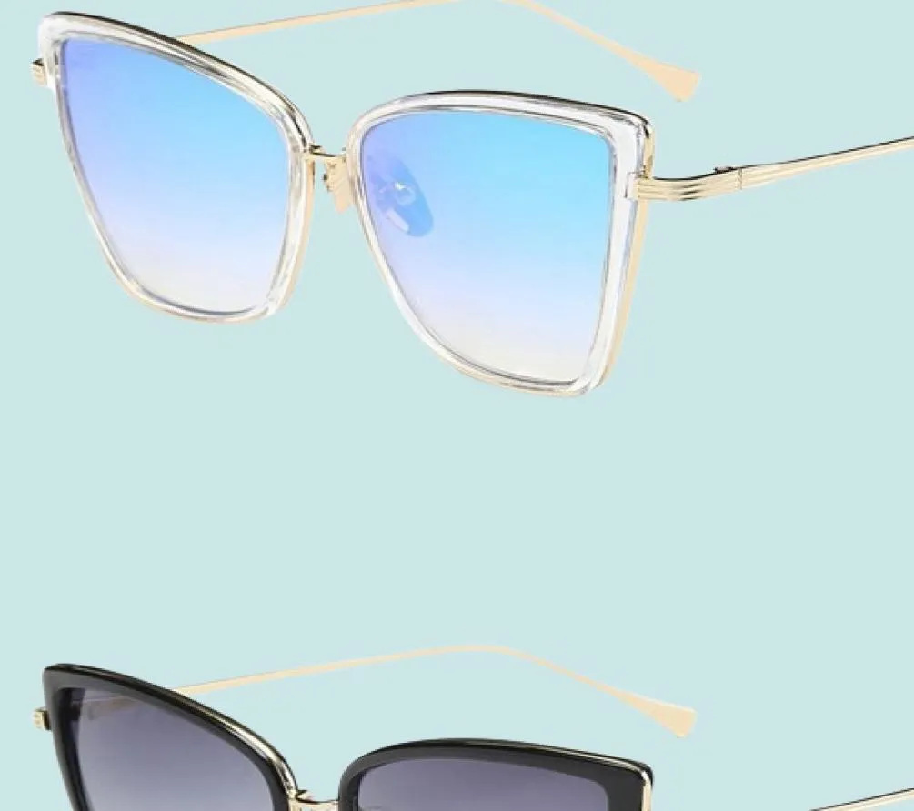 Brand Designer Cateye Sunglasses Femmes Vintage Metal Lunes pour rétro Mirror Lunette de Soleil Femme UV4003317753