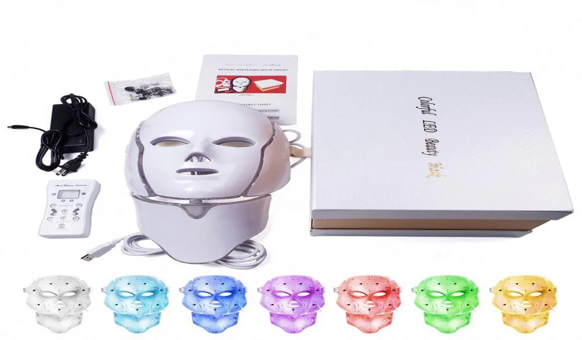 7 kleuren LED gezichtsmasker met nekhuid Verjonging Gezichtszorgbehandeling Schoonheid Anti Acne Therapy Whitening Instrument DHL SHI4356087
