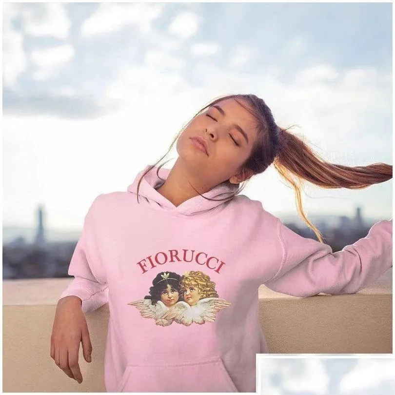 Felpe con cappuccio da donna Felpa Fiorucci Angel Girls Felpa con cappuccio con cappuccio stampato Y2K estetico gotico UNI Streetwear top