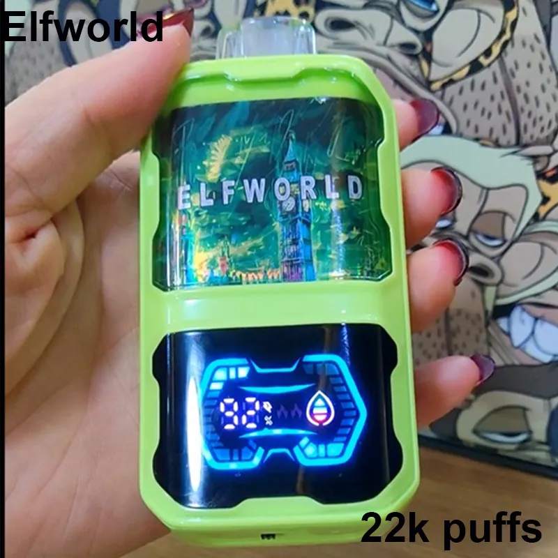 Originele elfworld 22000 PLUFT WEGELIJKE E Sigaretten met geverifieerde code puff 22K 0% 2% 3% 5% Oplaadbare batterij 26 ml VOLLEDIGE SCHERM Devel vape doos Dual Model