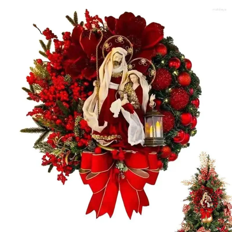 Decorative Flowers LED Lamp Christmas Wreath Indoor Outdoor With Lantern Seasonal Ornament Decoration For Front Door Wall