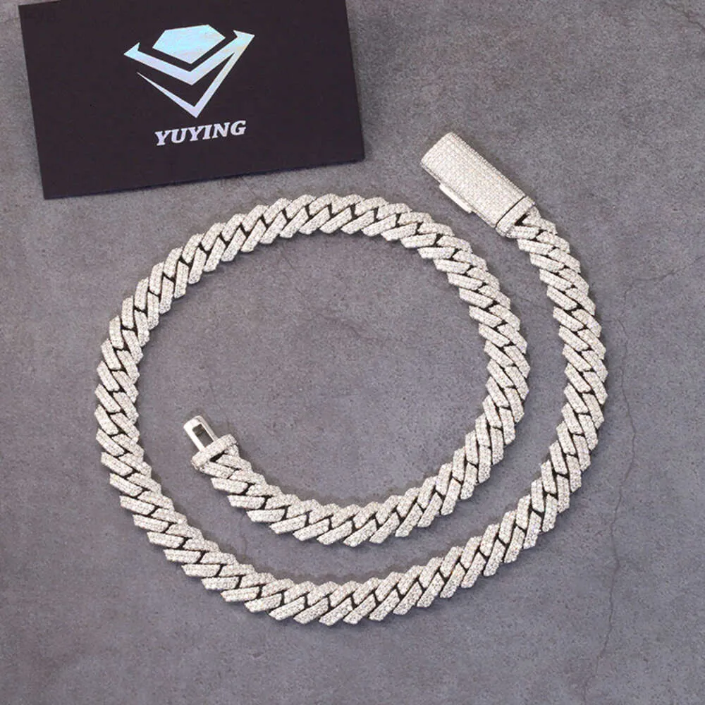 12 mm brede 2Rows Ice Out Vvs Mossanite Cubaanse ketting S925 vast zilvergolde Cuban Link Chain Hip Hop Necklace