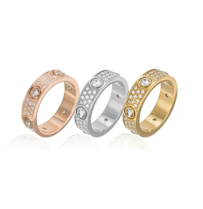 Ringe Titaniumstahl 3 Reihen Volle CZ asphaltierte Schraube Liebe zu Frauen Männer Kubikzirkonia Mittelfinger Ring Eherungsbänder Aneis Anel Bague4327956