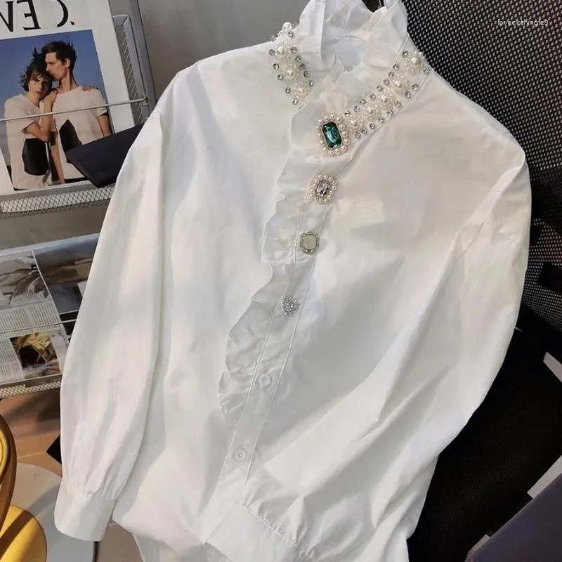 Frauenblusen Chiffon -Shirts Lose solide Bürodame Frühlings-/Sommer -Damen Kleidung Fashion Perlen Frauen Tops Ycmyunyan