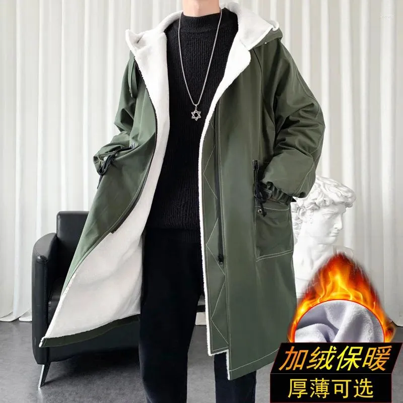 Trench maschile 2024 Coat casual Mid-Long Long Long Long Plus Fleece Lagh Wooded