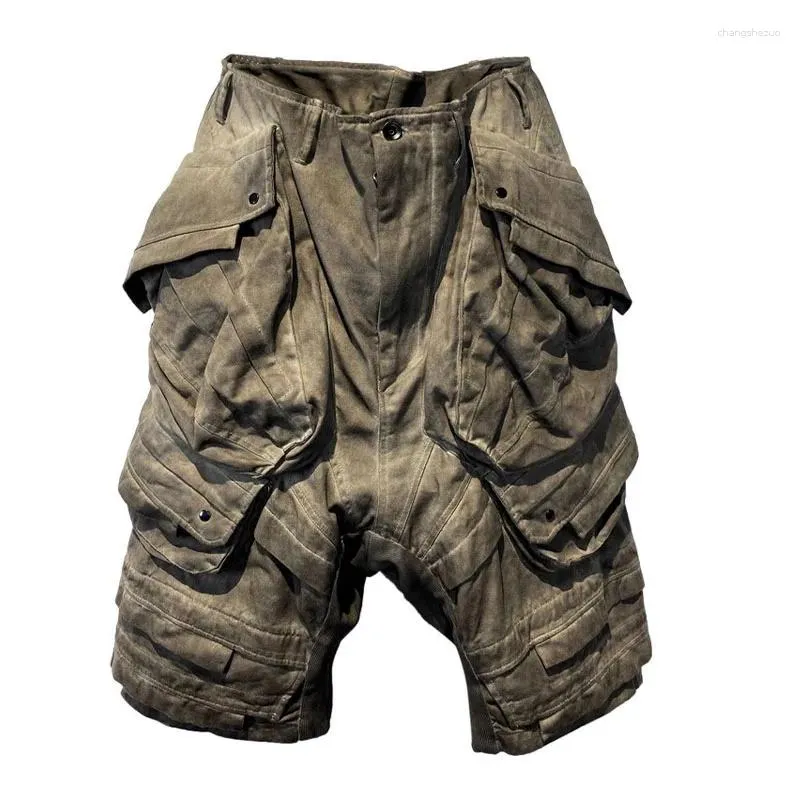 Os shorts masculinos desperdiçam areia de areia estilos de função carga pesada indústria gordura angustiada bolsos estereoscópicos para homens