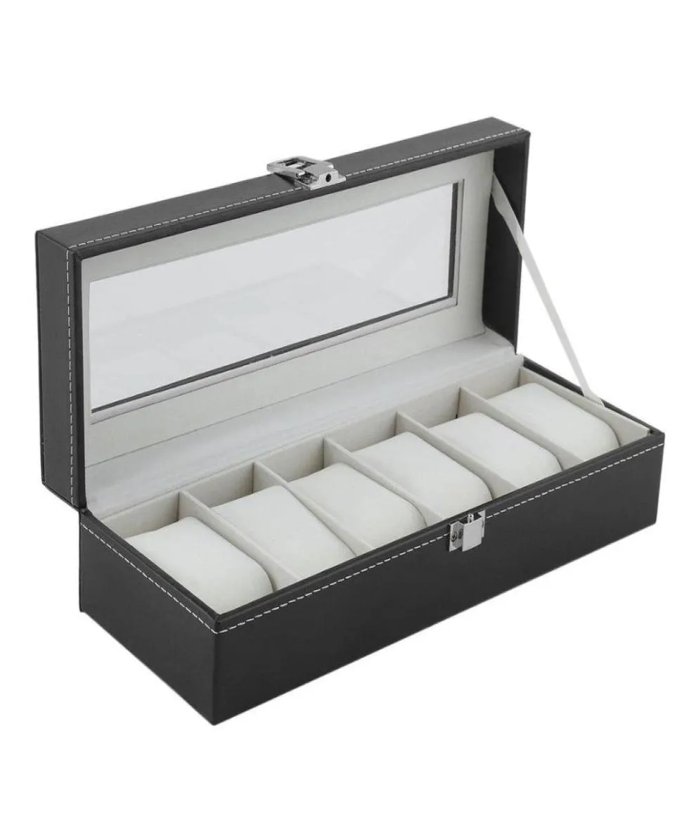 Luxury Pu Leather 6 Grids Watch Winder Boxes Storage Watch Case Classical Gift Jewely Display Casket Packaging Holder för Men4656527