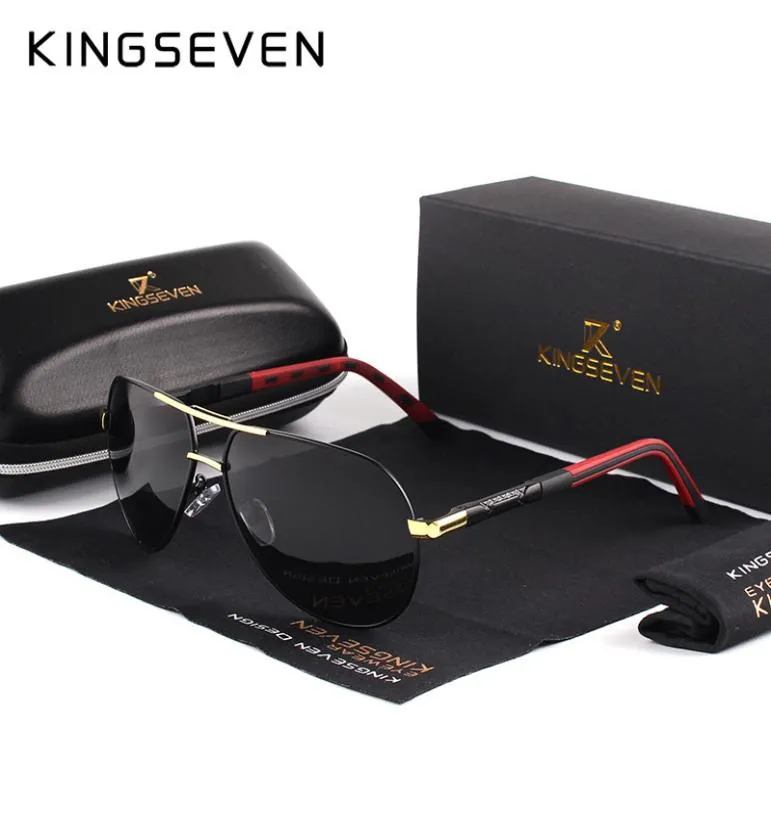 Solglasögon Kingseven Men Vintage Aluminium Polariserade klassiska varumärkesolglasögonbeläggningslins Körglasögon för Menwomen8122842