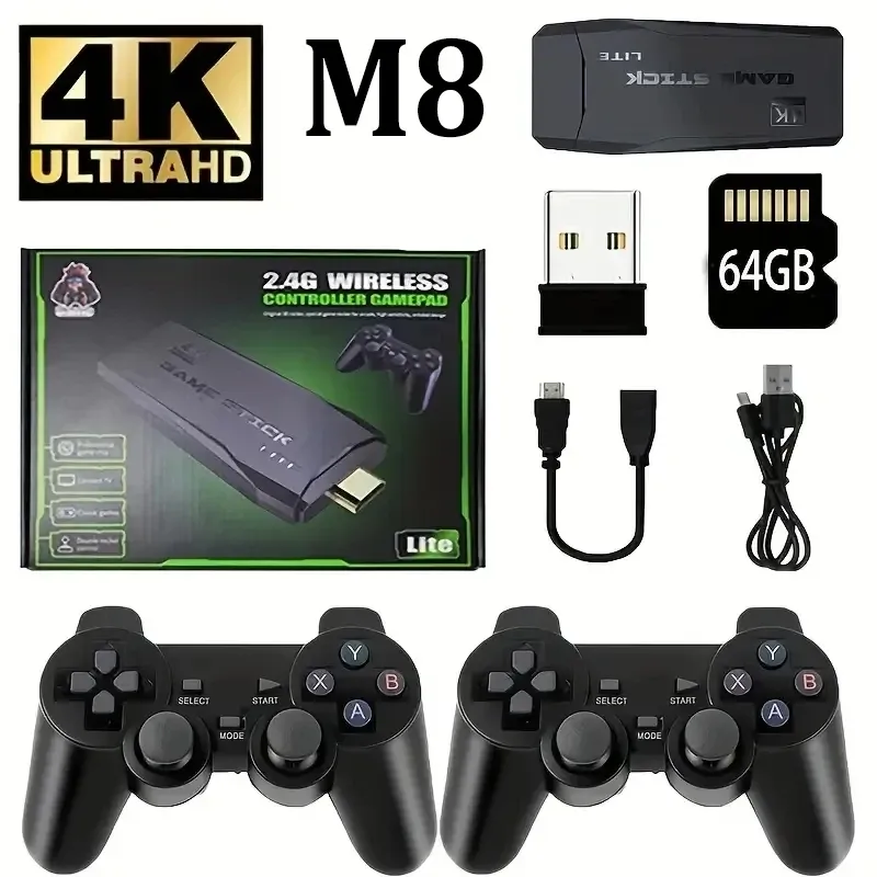 M8 Video Game Consoles 4K 2.4G Double Wireless 10000 Games 64G Retro Classic Gaming Gaming Gamepads TV Family Controller voor PS1/GBA/MD