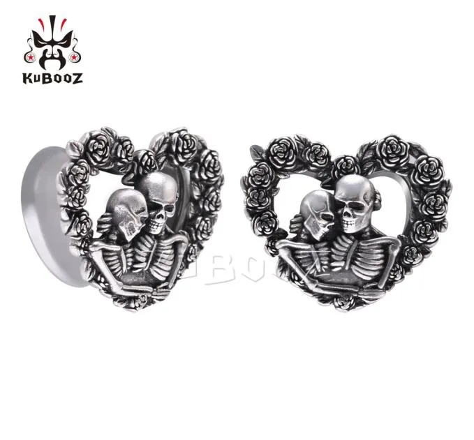 KUBOOZ Stainless Steel Skull Rose Heartshaped Ear Plugs Tunnels Body Jewelry Piercing Earring Gauges Stretchers Expanders 825mm 1756907