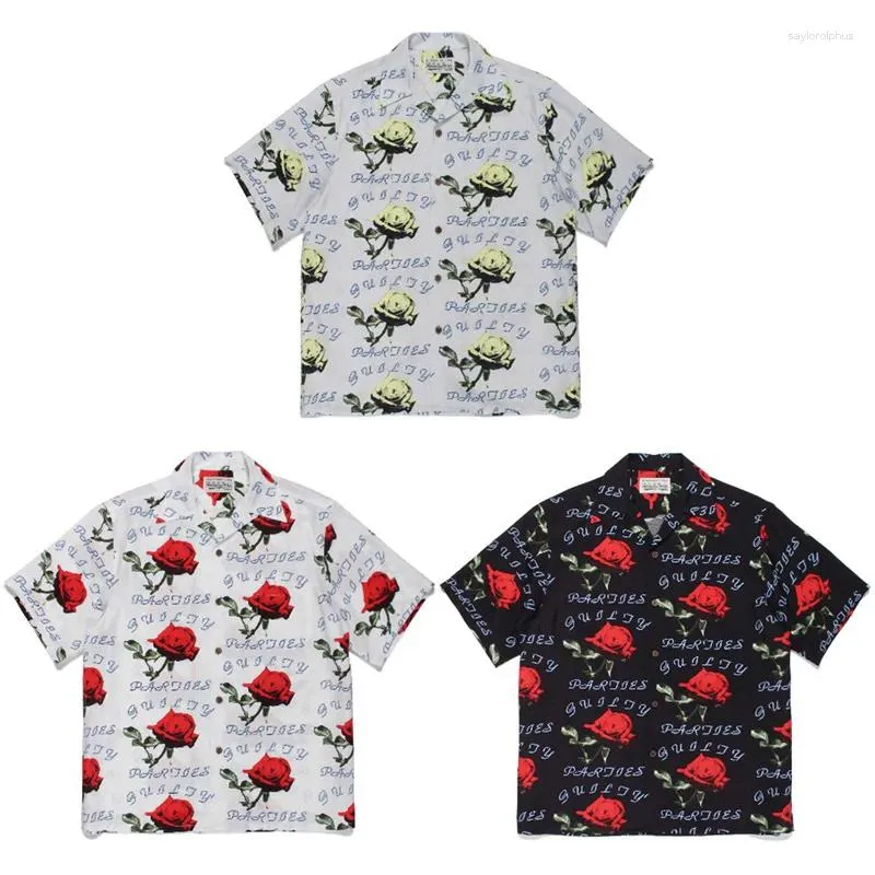 Chemises décontractées pour hommes PS Teewacko Maria Hawaii Beach Men Femme 1: 1 Roses de haute qualité Imprimement des hauts à col ouverts en vrac T-shirt