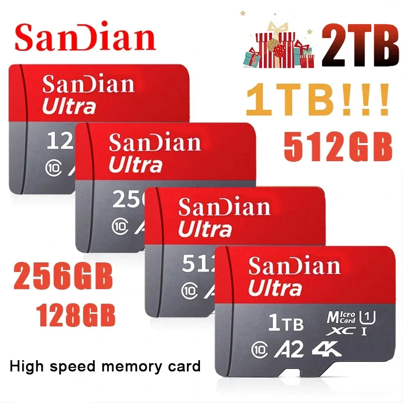 Kort Original SD -kort 2TB 128 GB 256 GB 512 GB Micro TF SD Memory Card High Speed ​​Class10 A2 Memory Card Video Card 1TB för mobiltelefon