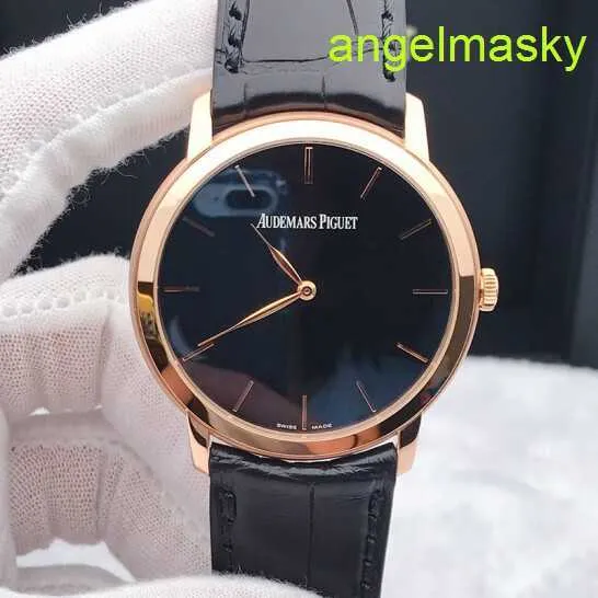 Unisex ap handledsur 18k rosguld automatisk mekanisk 41mm svart urtavla herrar 15180or.oo.a002cr.01 Crocodile läderklockband