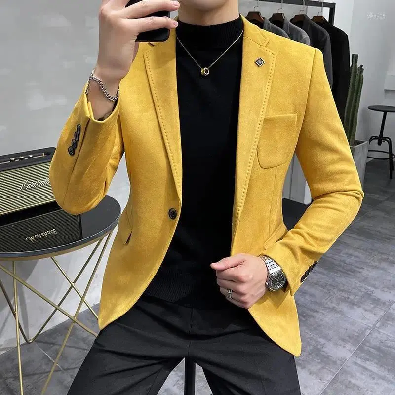 Herenpakken 2024 Autumn Winter Velvet Blazers Jacket Men Business Slim Fit Casual Suit Coat Hoogwaardige Deersin Mode